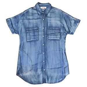 Mazik Button-Down Rolled Short Sleeve Denim Shirt Dress Small